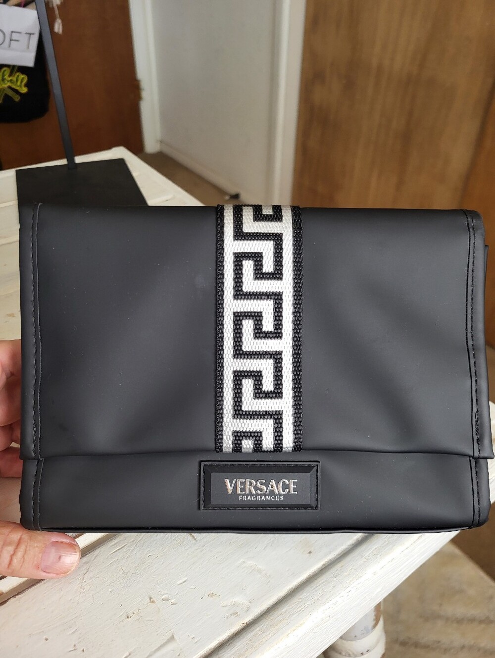 Versace Black  Leather Black And Silver Institutional Fragrance Pouch, Clutch.